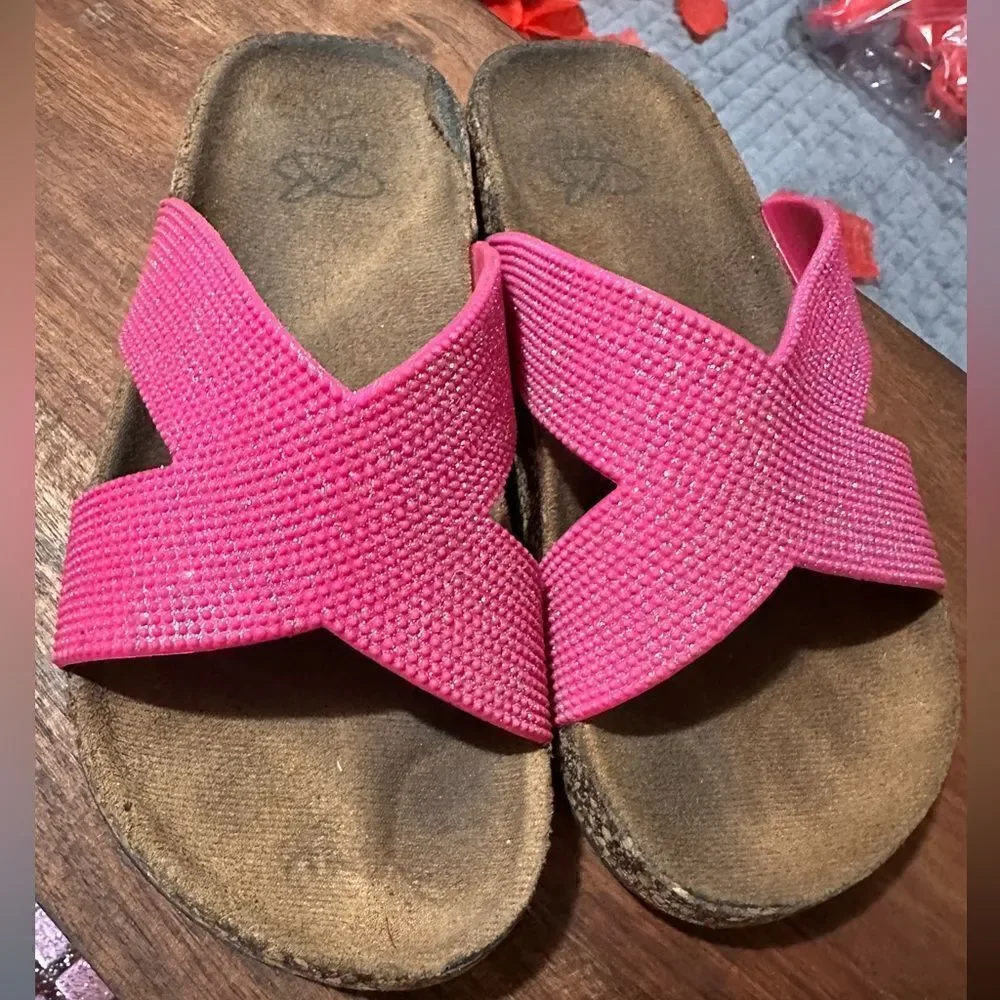 Bobbi Brooks Girls Pink Sparkle Slides Slip-on Footbed Retro Sandals (11/12)